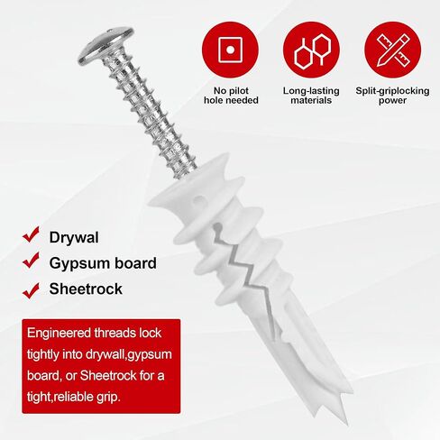 Wall Hanging kit, Suitable for Wall Art Decor Frame Curtain Rods, 120 Pieces #8 Gypsum Board Anchor Replacement Picture Hangers, 60 Drywall Anchors and 60 8 x 1-1/4'' Screws, in Saudi Arabia
