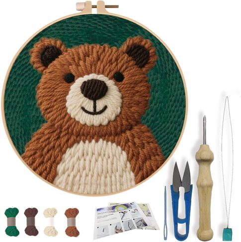 FREEBLOSS DIY Punch Needle Kits for Beginners Cartoon Bear Punch Needle Starter Craft Set with Hoop and Instruction Embroidery Set for Adults Festival Gift and Decoration in Saudi Arabia