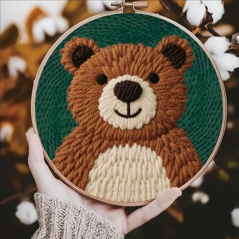 FREEBLOSS DIY Punch Needle Kits for Beginners Cartoon Bear Punch Needle Starter Craft Set with Hoop and Instruction Embroidery Set for Adults Festival Gift and Decoration in Saudi Arabia