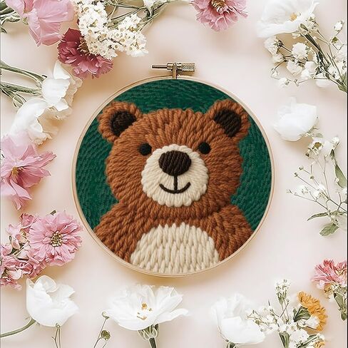 FREEBLOSS DIY Punch Needle Kits for Beginners Cartoon Bear Punch Needle Starter Craft Set with Hoop and Instruction Embroidery Set for Adults Festival Gift and Decoration in Saudi Arabia