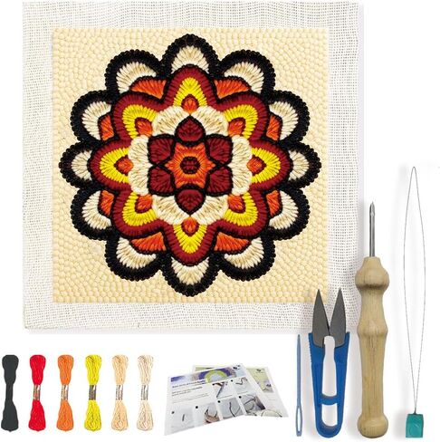 FREEBLOSS DIY Mandala Punch Needle Kit for Beginners Embroidery Punch Needle Starter Craft Set with Instructions Frame Embroidery Kit for Adults Gift Decoration, 9.4x9.4inch in Saudi Arabia