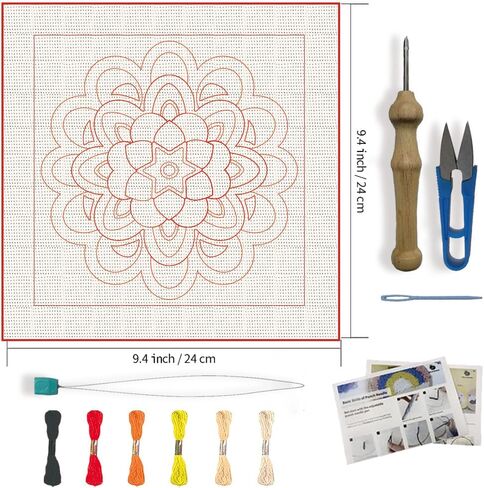 FREEBLOSS DIY Mandala Punch Needle Kit for Beginners Embroidery Punch Needle Starter Craft Set with Instructions Frame Embroidery Kit for Adults Gift Decoration, 9.4x9.4inch in Saudi Arabia