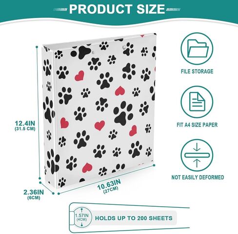 YETTASBIN Dog Paw 3 Round Ring Binders with 3 Interior PVC Clear Pockets, Waterproof Durable Basic Binders with Anti-Slip Metal Clip, Versatile Binders Holds 200 Sheets, 1 Pack in Saudi Arabia