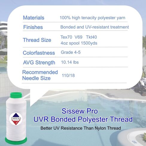 Sissewpro 8oz UV Resistance Tex135 Bonded Polyester Thread 138 Heavy Duty Outdoor Marine Upholstery Thread for Sewing Machines,Awnings,Boat Covers,Furniture, Car Seats,Sails,Vinyl,Canvas 1500yds（BK） in Saudi Arabia