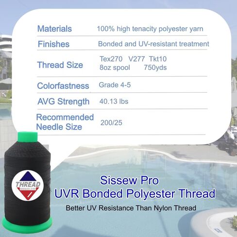 Sissewpro 8oz UV Resistance Tex135 Bonded Polyester Thread 138 Heavy Duty Outdoor Marine Upholstery Thread for Sewing Machines,Awnings,Boat Covers,Furniture, Car Seats,Sails,Vinyl,Canvas 1500yds（BK） in Saudi Arabia