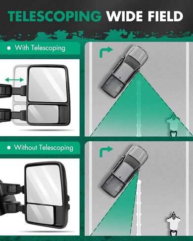 مرآة سحب SCITOO متوافقة مع 2008-2016 لسيارة Ford F250 F350 F450 F550 مرآة جانبية فائقة التحمل تم تعديلها يدويًا بدون إضاءة إشارة الانعطاف الساخنة تصغير قابل للطي جانب السائق قطعة واحدة in Saudi Arabia