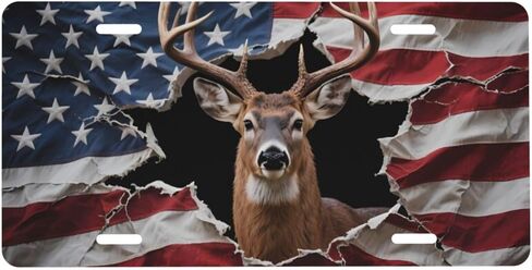 Deer American Flag Retro Front License Plate for Women Car Vanity Plates Decorative Aluminum Metal Cute Novelty License Plate Cover for Men 6x12 Inch (4 Holes) in Saudi Arabia