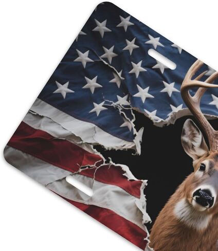 Deer American Flag Retro Front License Plate for Women Car Vanity Plates Decorative Aluminum Metal Cute Novelty License Plate Cover for Men 6x12 Inch (4 Holes) in Saudi Arabia