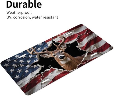 Deer American Flag Retro Front License Plate for Women Car Vanity Plates Decorative Aluminum Metal Cute Novelty License Plate Cover for Men 6x12 Inch (4 Holes) in Saudi Arabia
