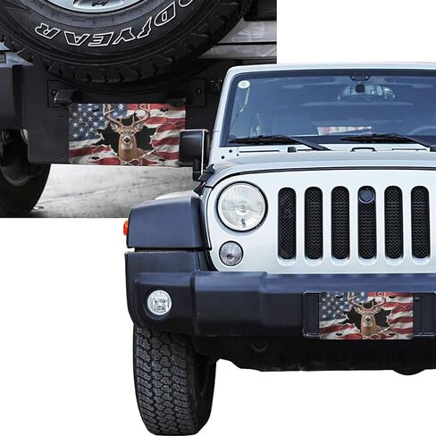 Deer American Flag Retro Front License Plate for Women Car Vanity Plates Decorative Aluminum Metal Cute Novelty License Plate Cover for Men 6x12 Inch (4 Holes) in Saudi Arabia