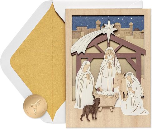 Papyrus Religious Christmas Card with Wooden Manger Nativity Scene (A Child is Born) in Saudi Arabia