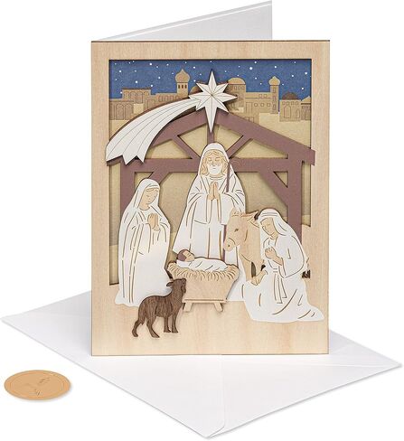 Papyrus Religious Christmas Card with Wooden Manger Nativity Scene (A Child is Born) in Saudi Arabia