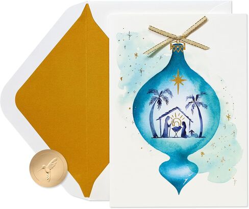 Papyrus Religious Christmas Card with Wooden Manger Nativity Scene (A Child is Born) in Saudi Arabia