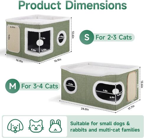 Cat Beds for Indoor Cats, Large Cat Cave with Cozy Condo, Fluffy Hanging Ball, Round Window, Foldable Indoor Cat House Hold Up to 30LBS, Cat Hideaway with Double-Sided Soft Cushions for All Seasons in Kuwait