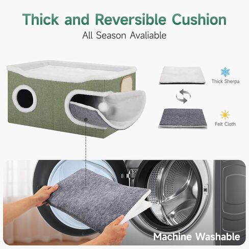 Cat Beds for Indoor Cats, Large Cat Cave with Cozy Condo, Fluffy Hanging Ball, Round Window, Foldable Indoor Cat House Hold Up to 30LBS, Cat Hideaway with Double-Sided Soft Cushions for All Seasons in Kuwait