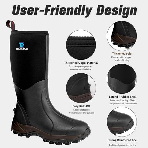 Trudave Rubber Boots for Men & Women with Steel Shank, Mens Rain Boots Waterproof Insulated, Reliable 6mm Neoprene Warm Anti-slip High Traction Multi-season Dry Mud Boot for Outdoor, Work, Hunting in Saudi Arabia