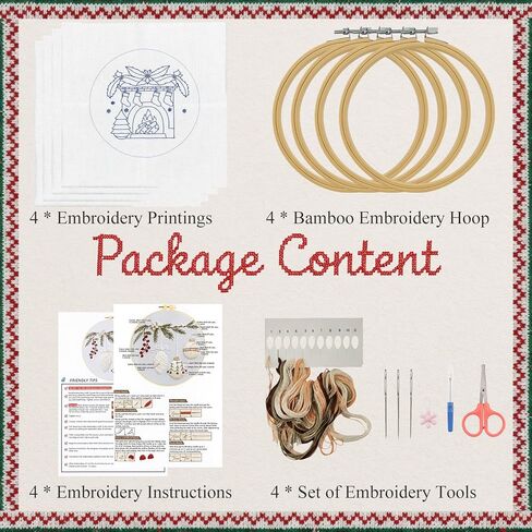 BuyaCraft 4 Sets Christmas Embroidery Kit, Cross Stitch Kits, Embroidery Kit for Beginners with Pattern,Tools and Teaching Instructions (Ornaments+Stocking+Fireplace+Nativity Manger) in Saudi Arabia