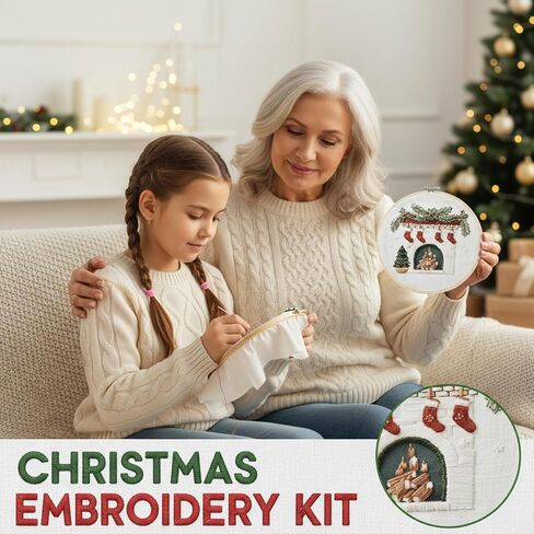 BuyaCraft 4 Sets Christmas Embroidery Kit, Cross Stitch Kits, Embroidery Kit for Beginners with Pattern,Tools and Teaching Instructions (Ornaments+Stocking+Fireplace+Nativity Manger) in Saudi Arabia