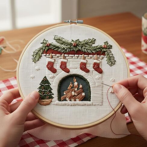 BuyaCraft 4 Sets Christmas Embroidery Kit, Cross Stitch Kits, Embroidery Kit for Beginners with Pattern,Tools and Teaching Instructions (Ornaments+Stocking+Fireplace+Nativity Manger) in Saudi Arabia