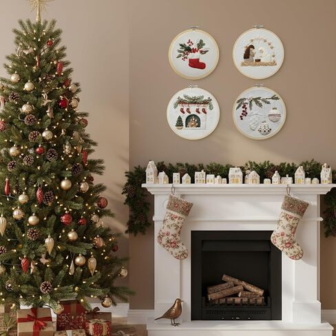 BuyaCraft 4 Sets Christmas Embroidery Kit, Cross Stitch Kits, Embroidery Kit for Beginners with Pattern,Tools and Teaching Instructions (Ornaments+Stocking+Fireplace+Nativity Manger) in Saudi Arabia
