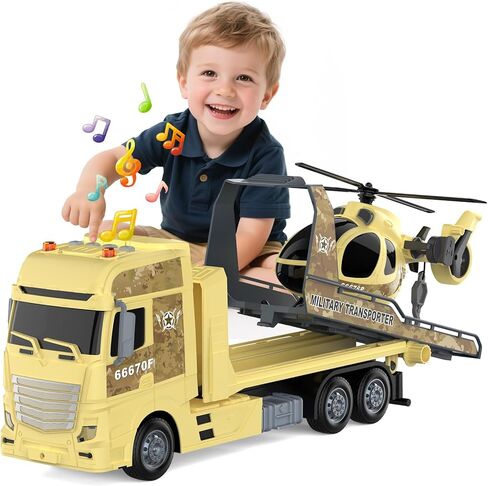 لعبة شاحنة نصف زراعية مقاس 21.2 بوصة للأولاد من عمر 3 4 5 سنوات - مع جرار، شاحنة نقل تعمل بالاحتكاك مع أضواء وأصوات لهدايا عيد الميلاد للأولاد in Kuwait