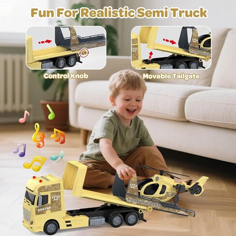 لعبة شاحنة نصف زراعية مقاس 21.2 بوصة للأولاد من عمر 3 4 5 سنوات - مع جرار، شاحنة نقل تعمل بالاحتكاك مع أضواء وأصوات لهدايا عيد الميلاد للأولاد in Kuwait