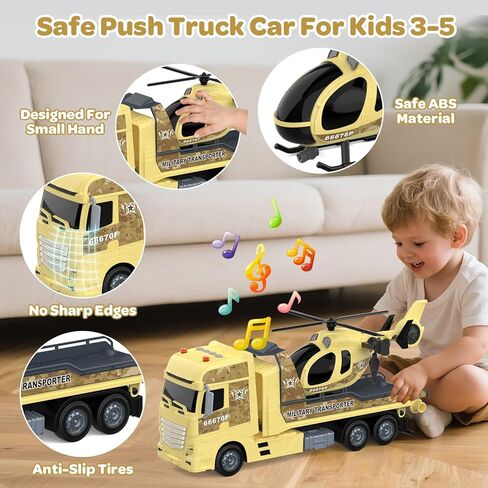 لعبة شاحنة نصف زراعية مقاس 21.2 بوصة للأولاد من عمر 3 4 5 سنوات - مع جرار، شاحنة نقل تعمل بالاحتكاك مع أضواء وأصوات لهدايا عيد الميلاد للأولاد in Kuwait