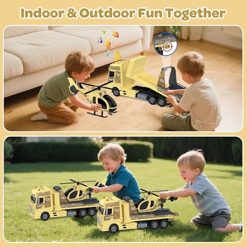 لعبة شاحنة نصف زراعية مقاس 21.2 بوصة للأولاد من عمر 3 4 5 سنوات - مع جرار، شاحنة نقل تعمل بالاحتكاك مع أضواء وأصوات لهدايا عيد الميلاد للأولاد in Kuwait