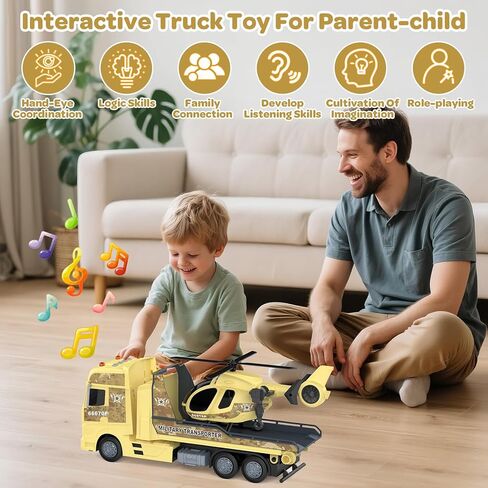 لعبة شاحنة نصف زراعية مقاس 21.2 بوصة للأولاد من عمر 3 4 5 سنوات - مع جرار، شاحنة نقل تعمل بالاحتكاك مع أضواء وأصوات لهدايا عيد الميلاد للأولاد in Kuwait