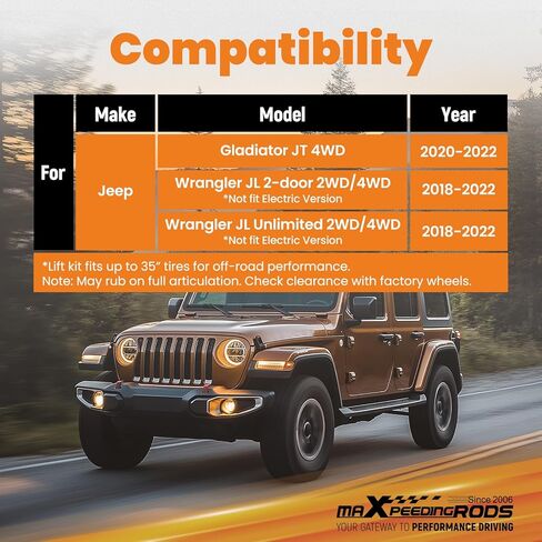 طقم تسوية maXpeedingrods 2.5 بوصة لسيارة Jeep Gladiator JT 2020-2022 4WD، Jeep Wrangler JL JLU 2018-2022، فاصل ملف رفع التعليق، دعامة نقل الصدمات، قضيب التأرجح in Kuwait