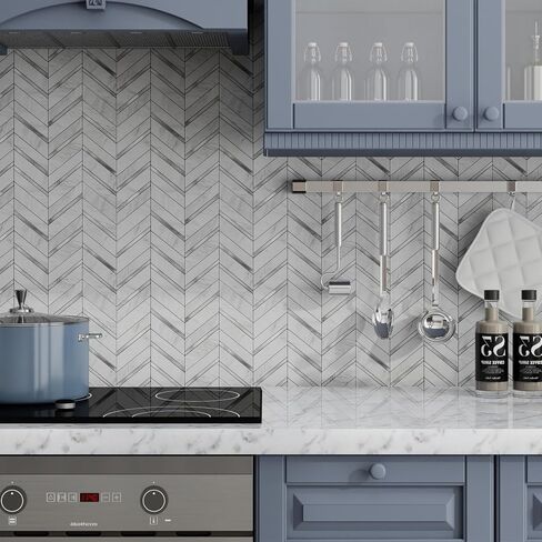 10-Sheet Herringbone Tile Peel and Stick Backsplash White Marble PVC Stick on Backsplash Self Adhesive Wall Tile for Kitchen and Bathroom in Saudi Arabia