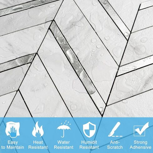 10-Sheet Herringbone Tile Peel and Stick Backsplash White Marble PVC Stick on Backsplash Self Adhesive Wall Tile for Kitchen and Bathroom in Saudi Arabia