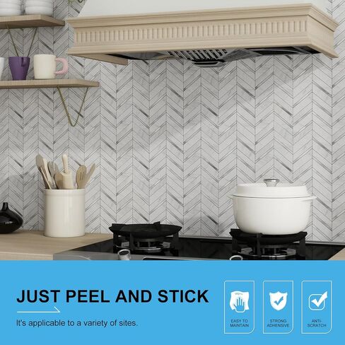 10-Sheet Herringbone Tile Peel and Stick Backsplash White Marble PVC Stick on Backsplash Self Adhesive Wall Tile for Kitchen and Bathroom in Saudi Arabia