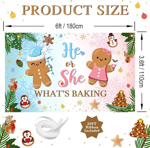 Avezano Gingerbread Gender Reveal Banner Backdrop 6 x 3.6 ft Christmas Gingerbread Gender Reveal Party Decorations He or She What's Baking Party Background in Saudi Arabia