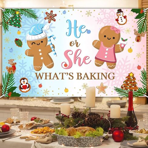 Avezano Gingerbread Gender Reveal Banner Backdrop 6 x 3.6 ft Christmas Gingerbread Gender Reveal Party Decorations He or She What's Baking Party Background in Saudi Arabia