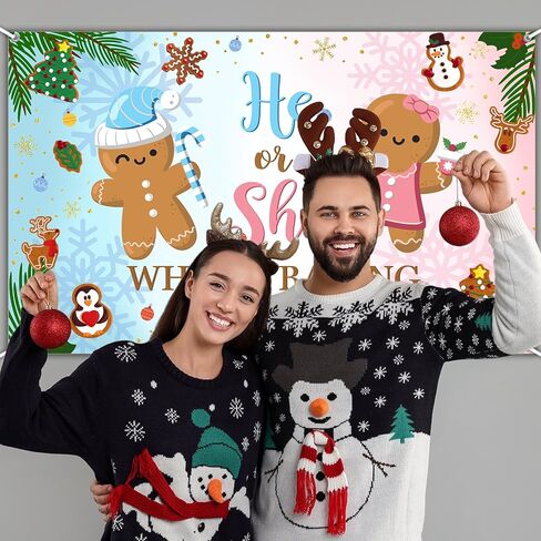 Avezano Gingerbread Gender Reveal Banner Backdrop 6 x 3.6 ft Christmas Gingerbread Gender Reveal Party Decorations He or She What's Baking Party Background in Saudi Arabia