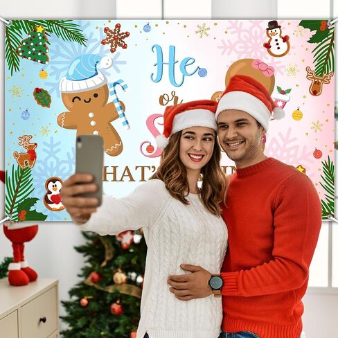 Avezano Gingerbread Gender Reveal Banner Backdrop 6 x 3.6 ft Christmas Gingerbread Gender Reveal Party Decorations He or She What's Baking Party Background in Saudi Arabia