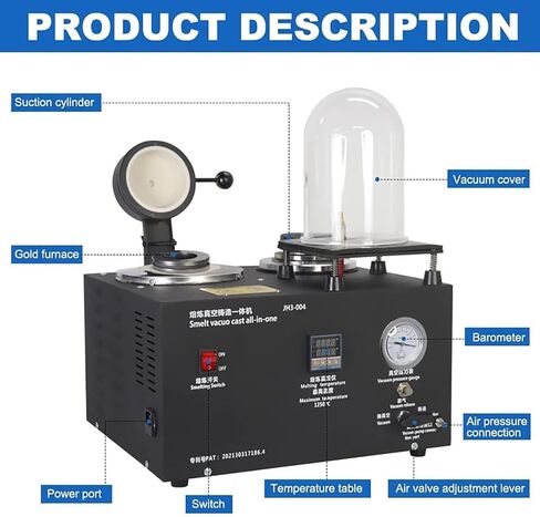 2KG Graphite Crucible,Gold Melting Furnace,PerfectCast Casting Machine,Vacuum Casting Machine, Digital Display High Temperature Refining,for Melting Silver, Gold, Copper, Aluminum in Saudi Arabia