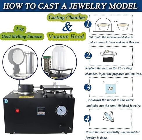 Vacuum Casting Machine,2KG Graphite Crucible,Gold Melting Furnace, Cast Casting Machine,Digital Display High Temperature Refining,for Melting Silver, Gold, Copper, Aluminum in Saudi Arabia