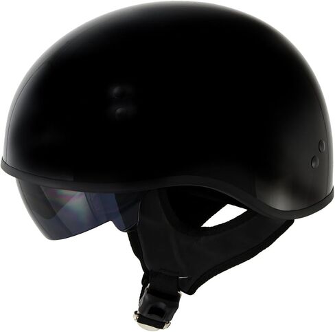 Hot Leathers T72 Black Widow Gloss Black Motorcycle Half Helmet Biker w/Drop Down Visor in Saudi Arabia