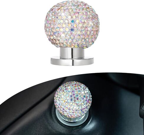 Bling Car Engine Start Button Cover, Sparkly Rhinestone Round Ball Push Start Button Sticker, Crystal Key Ignition Knob Decal, Sparkling Car Interior Accessories for Women (White) in Saudi Arabia