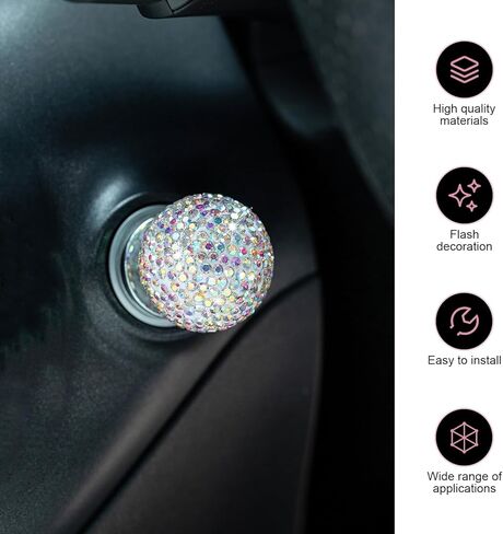 Bling Car Engine Start Button Cover, Sparkly Rhinestone Round Ball Push Start Button Sticker, Crystal Key Ignition Knob Decal, Sparkling Car Interior Accessories for Women (White) in Saudi Arabia