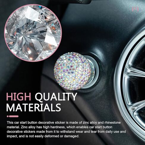 Bling Car Engine Start Button Cover, Sparkly Rhinestone Round Ball Push Start Button Sticker, Crystal Key Ignition Knob Decal, Sparkling Car Interior Accessories for Women (White) in Saudi Arabia