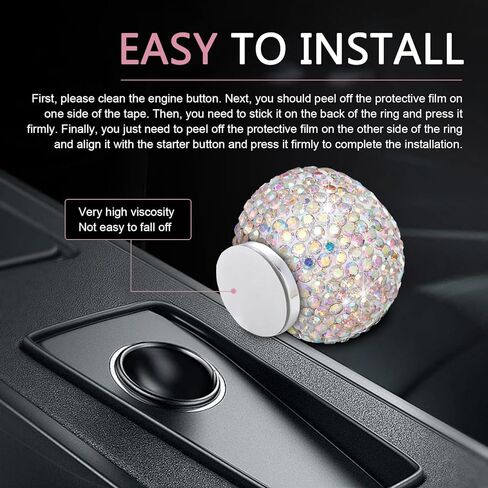 Bling Car Engine Start Button Cover, Sparkly Rhinestone Round Ball Push Start Button Sticker, Crystal Key Ignition Knob Decal, Sparkling Car Interior Accessories for Women (White) in Saudi Arabia