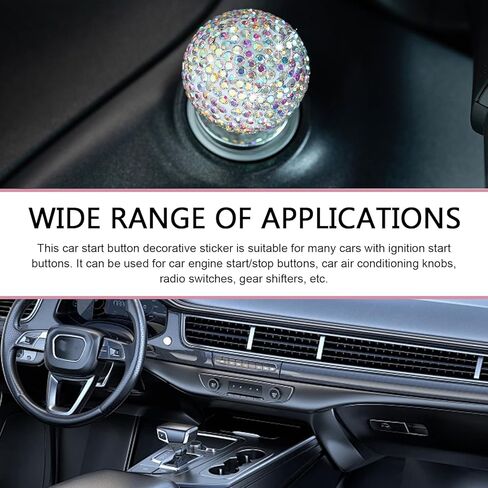 Bling Car Engine Start Button Cover, Sparkly Rhinestone Round Ball Push Start Button Sticker, Crystal Key Ignition Knob Decal, Sparkling Car Interior Accessories for Women (White) in Saudi Arabia