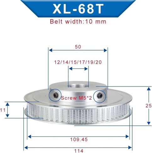 68T Pulley Trapezoidal Tooth Pitch 5.08mm Bore 12-20mm Belt Width 10mm 1Pcs(20 mm) in Kuwait