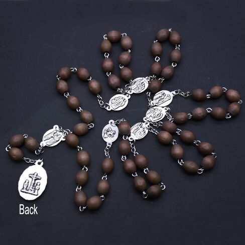Rosary Necklace Pendant Wooden Beads Rose Necklace Catholic Prayer Jewelry Brown Necklace Wooden Beads Long Rosary in Saudi Arabia