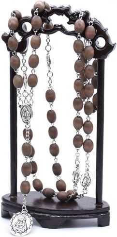 Rosary Necklace Pendant Wooden Beads Rose Necklace Catholic Prayer Jewelry Brown Necklace Wooden Beads Long Rosary in Saudi Arabia