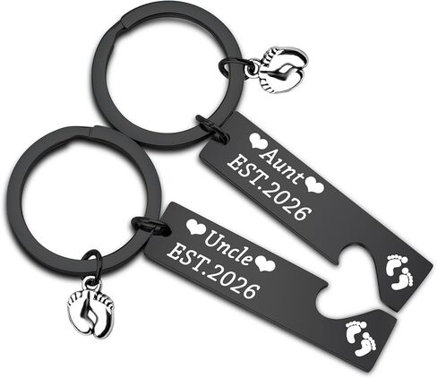 FUSTMW New Aunt and Uncle gifts Est 2024 Keychain Set Pregnancy Announcement Gift First Time Uncle Gifts for Aunt to Be Gifts in Kuwait