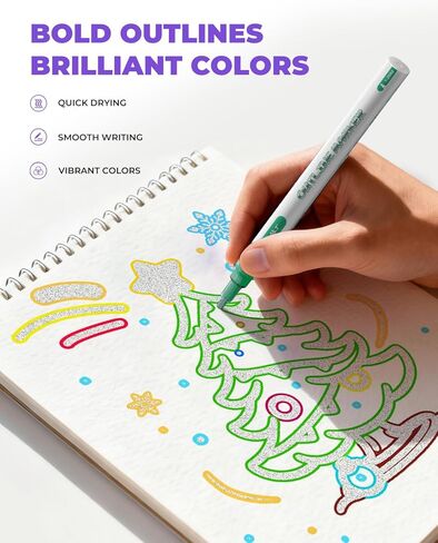علامات JusArt Outline Sparkle، 12 قلم لامع معدني للتلوين للبالغين، لوازم رسم ممتعة رائعة لعيد الميلاد وعيد الفصح والهالوين in Kuwait